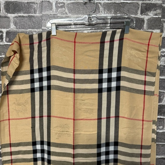 Burberry scarf nova check tan white plaid fringe hem - Picture 2 of 7